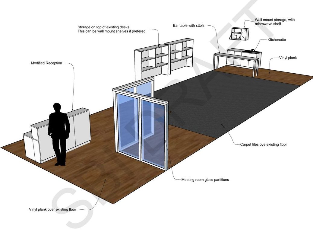 Draft layout of office fitout for real estate office in Kanwal, Central Coast